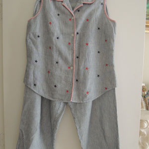 Ladies Crop Pants + Top Size M Red/White/Blue Set